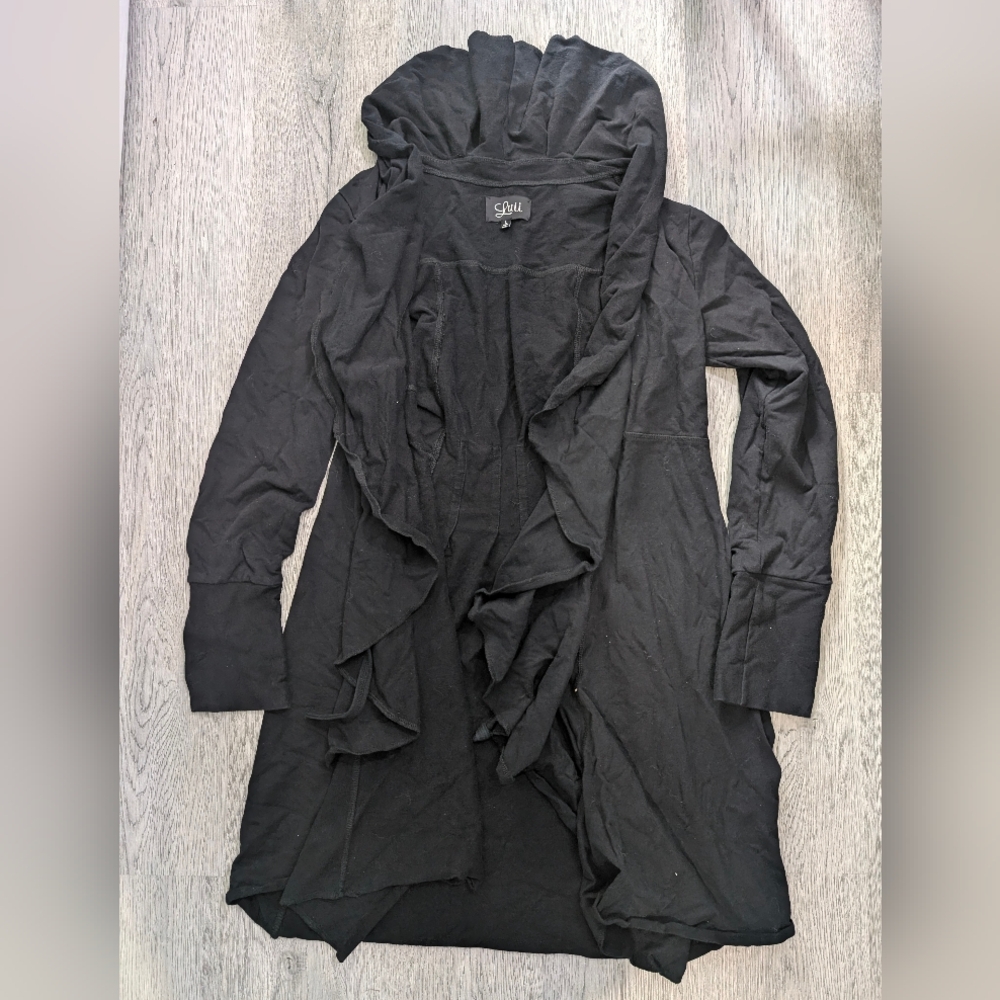 Luii Black Ruffle Duster Cardigan - Goth Witchy Romantic Wrap L